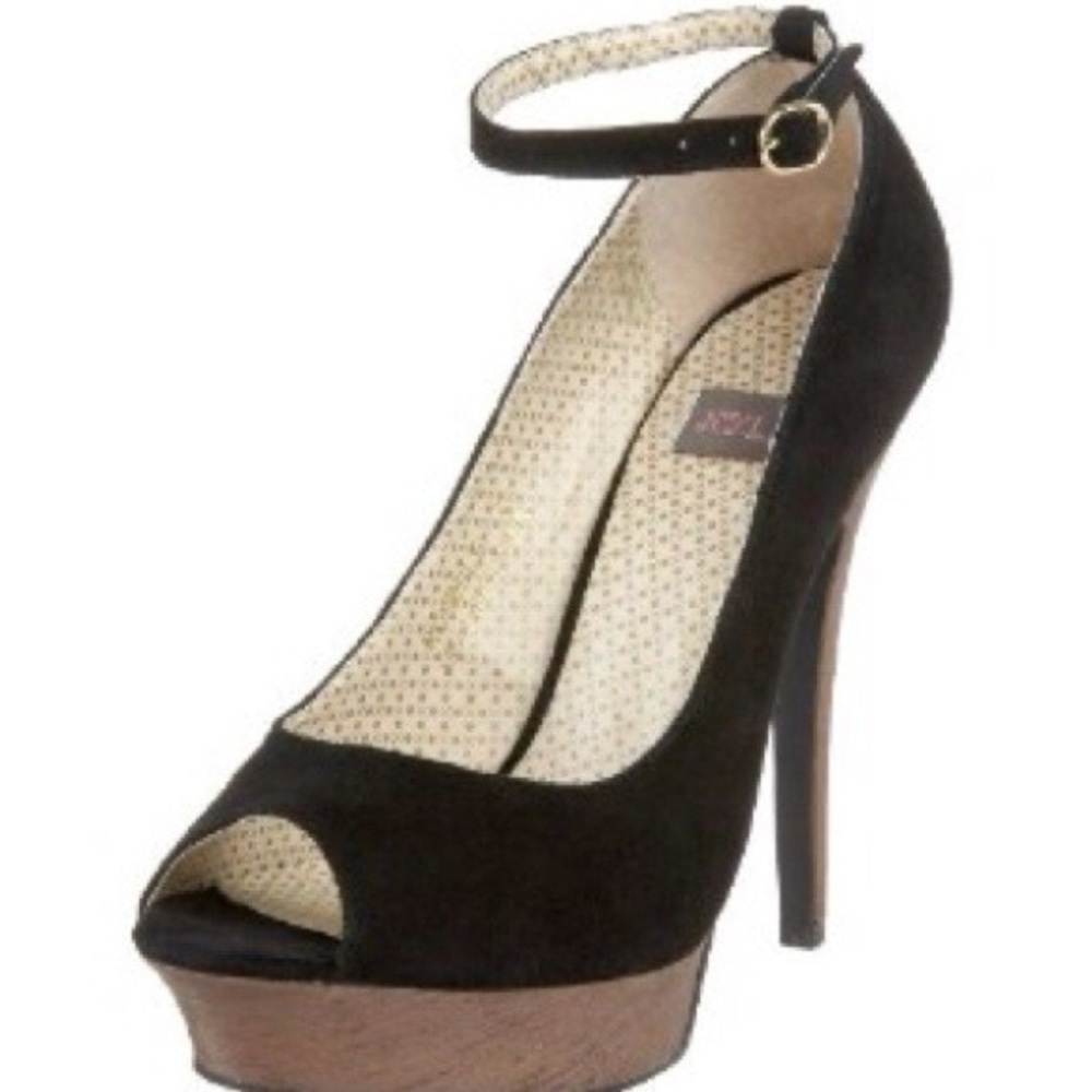 N.Y.L.A Black Suede Ankle Strap Platform Pumps